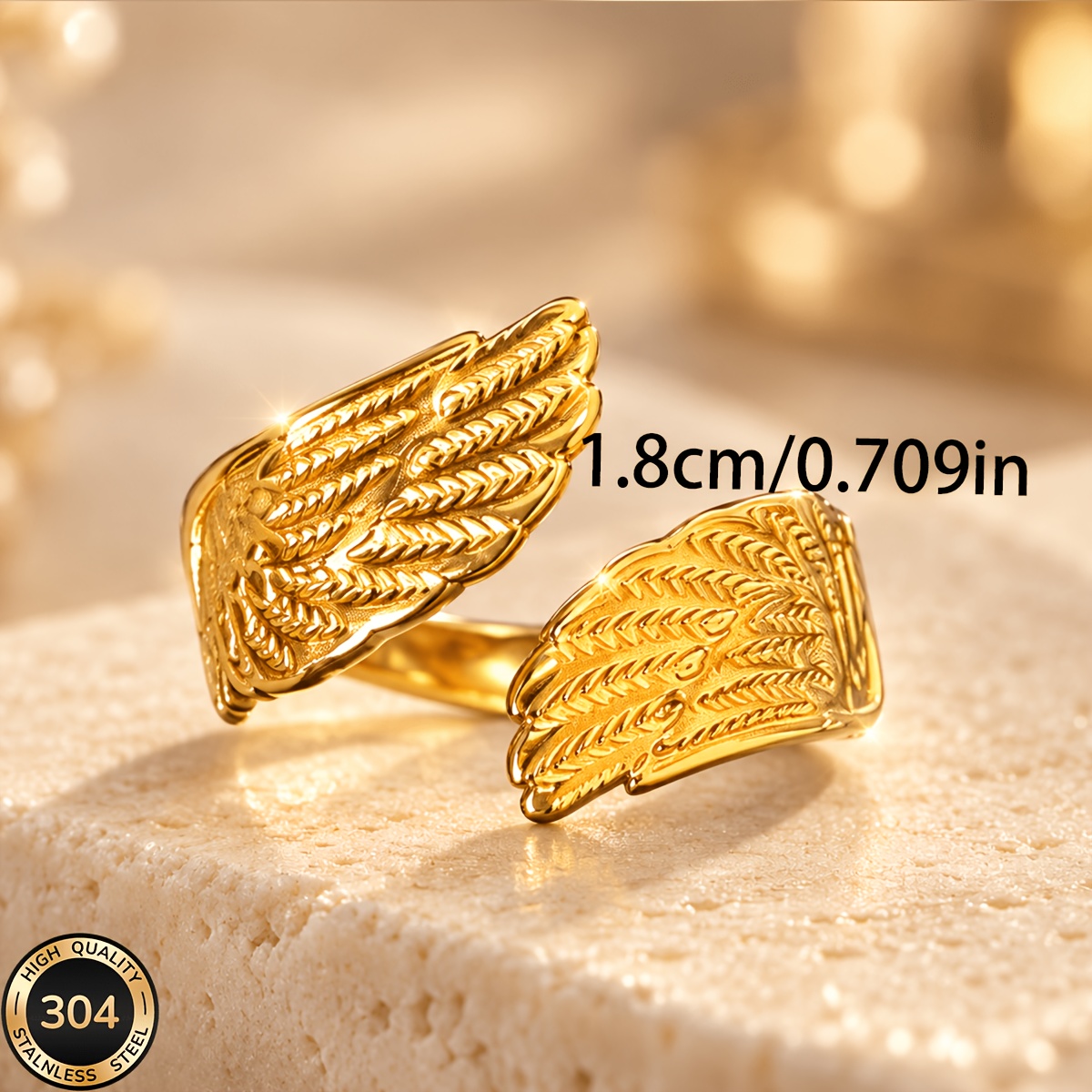 Women's 18K Golden Plated Stainless Steel Wing Open Ring